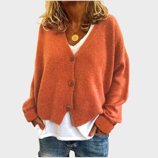 Gilet en maille orange à encolure V, boutons et manches longues