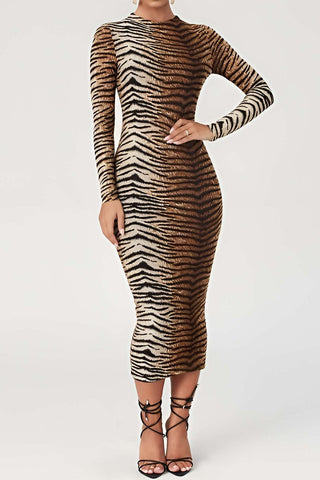 Leona | Robe midi élégante à imprimé léopard – Sauvage & Stylée