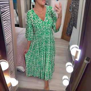 Robe Boho aérienne avec décolleté en V et motif graphique – Longueur cheville