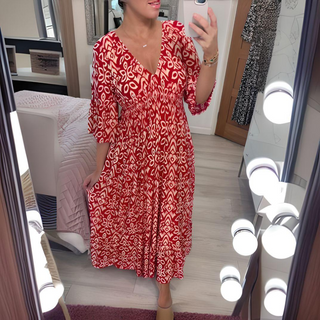 Robe Boho aérienne avec décolleté en V et motif graphique – Longueur cheville