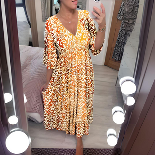 Robe Boho aérienne avec décolleté en V et motif graphique – Longueur cheville
