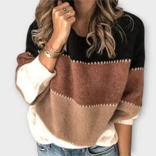 Pull décontracté à rayures chevrons marron, écru et brun clair