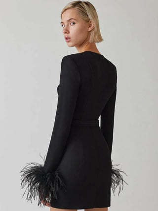 Sofia | Robe Mince Élégante avec Détails en Plumes