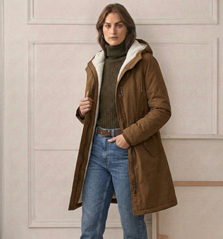 Parka Leah™ imperméable doublée polaire marron, capuche, zip et poches latérales