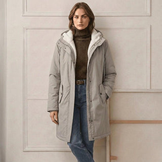 Parka Leah™ imperméable doublée polaire beige/gris, capuche doublée et fermeture zippée