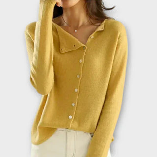 Cardigan jaune boutonné à encolure V, manches longues, patte de boutonnage