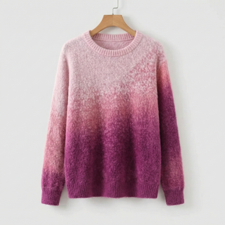 Pull en tricot souple Lucia rose chiné, col rond, manches et ourlet côtelés