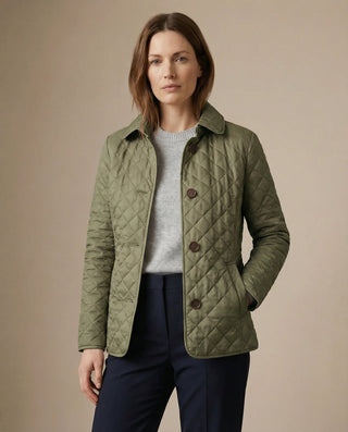 Veste matelassée boutonnée Olive™ vert militaire, patte à boutons, col montant.