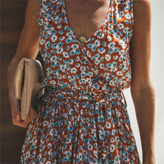 Robe maxi sans manches avec motif floral & fente – Estivale & Élégante
