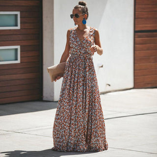 Robe maxi sans manches avec motif floral & fente – Estivale & Élégante