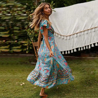 Robe Maxi Boho avec design enveloppant et fente haute