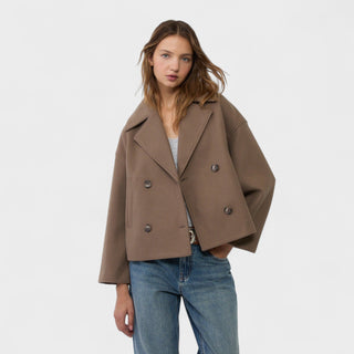 Veste de printemps Constança marron, boutonnage croisé à double rangée de boutons