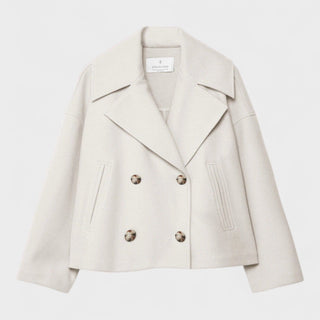 Veste de printemps Constança beige clair, boutonnage double rangée, col revers et poches