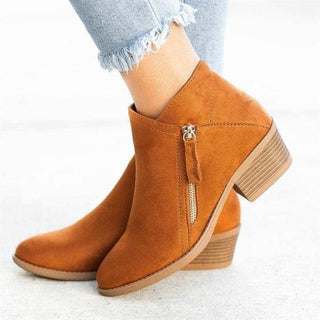 Bottines marron à talon bloc, fermeture éclair latérale, tige mi-montante