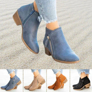 Bottines à talon bloc avec fermeture éclair latérale, couleurs bleu, beige, marron, noir