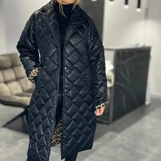 Manteau long matelassé Briar™ noir, fermeture boutonnée, col montant, poches