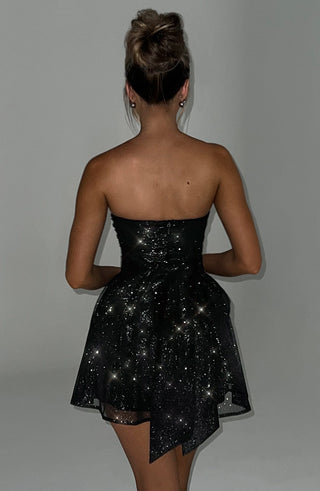 Katrina | Robe Mini Sans Épaules avec Détails Brillants et Jupe Évasée