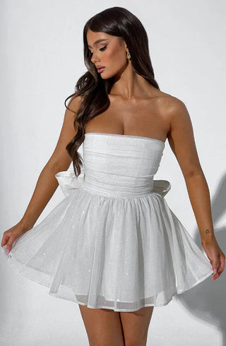 Katrina | Robe Mini Sans Épaules avec Détails Brillants et Jupe Évasée