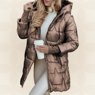 Veste d’hiver matelassée à capuche marron, fermeture zippée, poches, manches longues