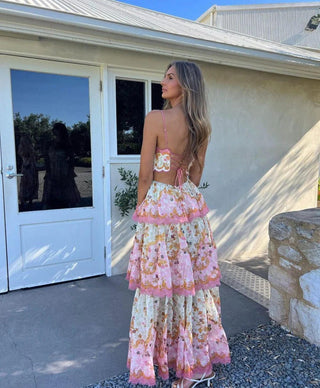 Odetta | Robe maxi florale romantique avec détails en dentelle