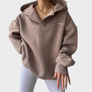 Sweat à capuche chic beige, col montant, manches longues, poche kangourou