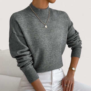 Pull ample en maille à col montant côtelé gris foncé, manches longues
