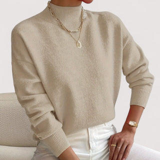 Pull ample en maille à col montant côtelé beige, manches longues