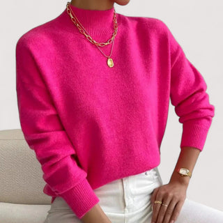 Pull ample en maille à col montant côtelé rose, manches longues