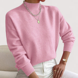 Pull ample en maille à col montant côtelé rose clair, manches longues
