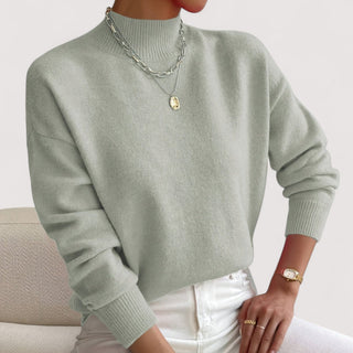 Pull ample en maille à col montant côtelé vert clair, manches longues