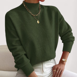 Pull ample en maille à col montant côtelé vert foncé, manches longues