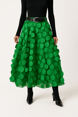 Jupe Longue Tulle | Appliqués Cercles | Taille Ceinturée