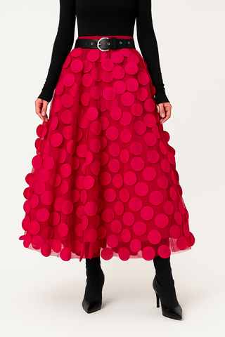 Jupe Longue Tulle | Appliqués Cercles | Taille Ceinturée