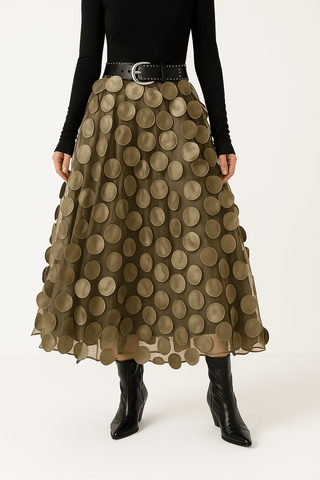 Jupe Longue Tulle | Appliqués Cercles | Taille Ceinturée