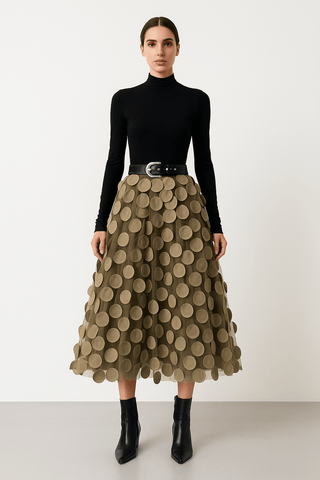 Jupe Longue Tulle | Appliqués Cercles | Taille Ceinturée