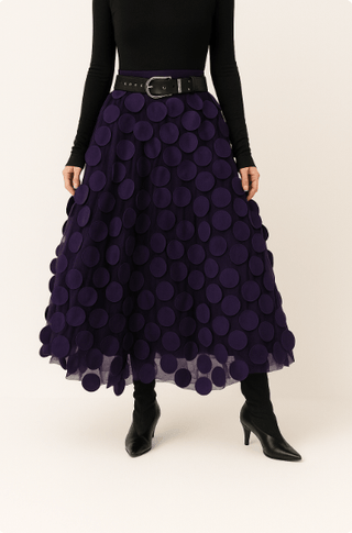 Jupe Longue Tulle | Appliqués Cercles | Taille Ceinturée