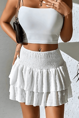 Jupe Courte À Volants | Taille Smockée | Motif Imprimé