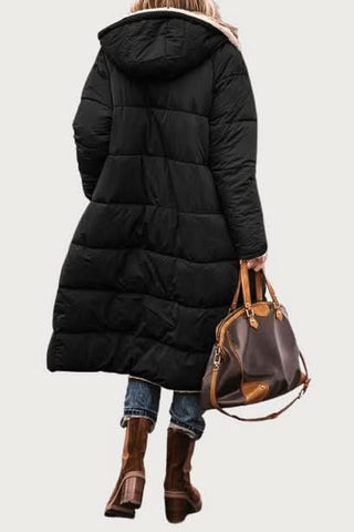 Manteau matelassé réversible noir, capuche et doublure fourrure beige