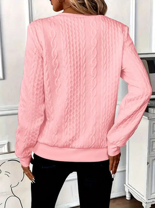Pull à fermeture éclair, rose, vue de dos, maille torsadée avec col bord-côtes