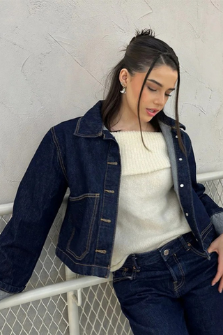 Ensemble en denim pour femmes – Veste en jean cropped & jupe mini taille haute avec revers