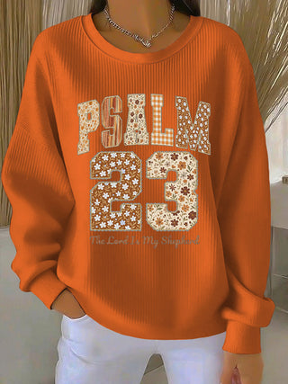 Sweat-shirt femme orange à col rond, imprimé graphique grand format devant