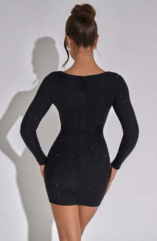Lana | Robe courte ajustée avec manches longues et subtils effets scintillants